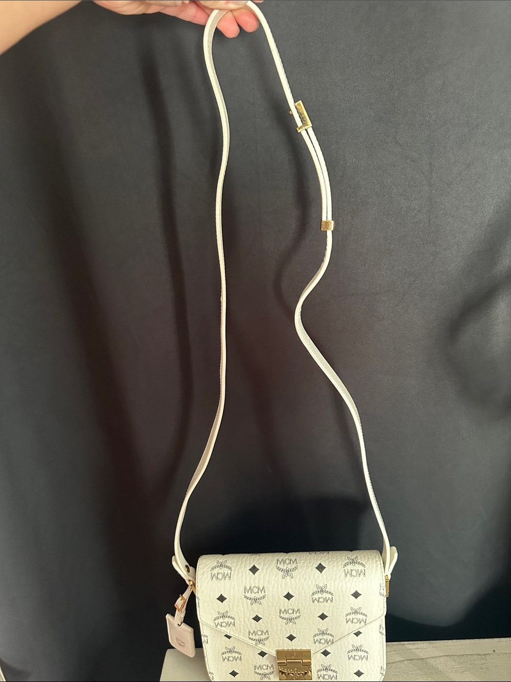 MCM White Visetos Logo Crossbody with Gold-Tone Lock - Picture 6 of 6